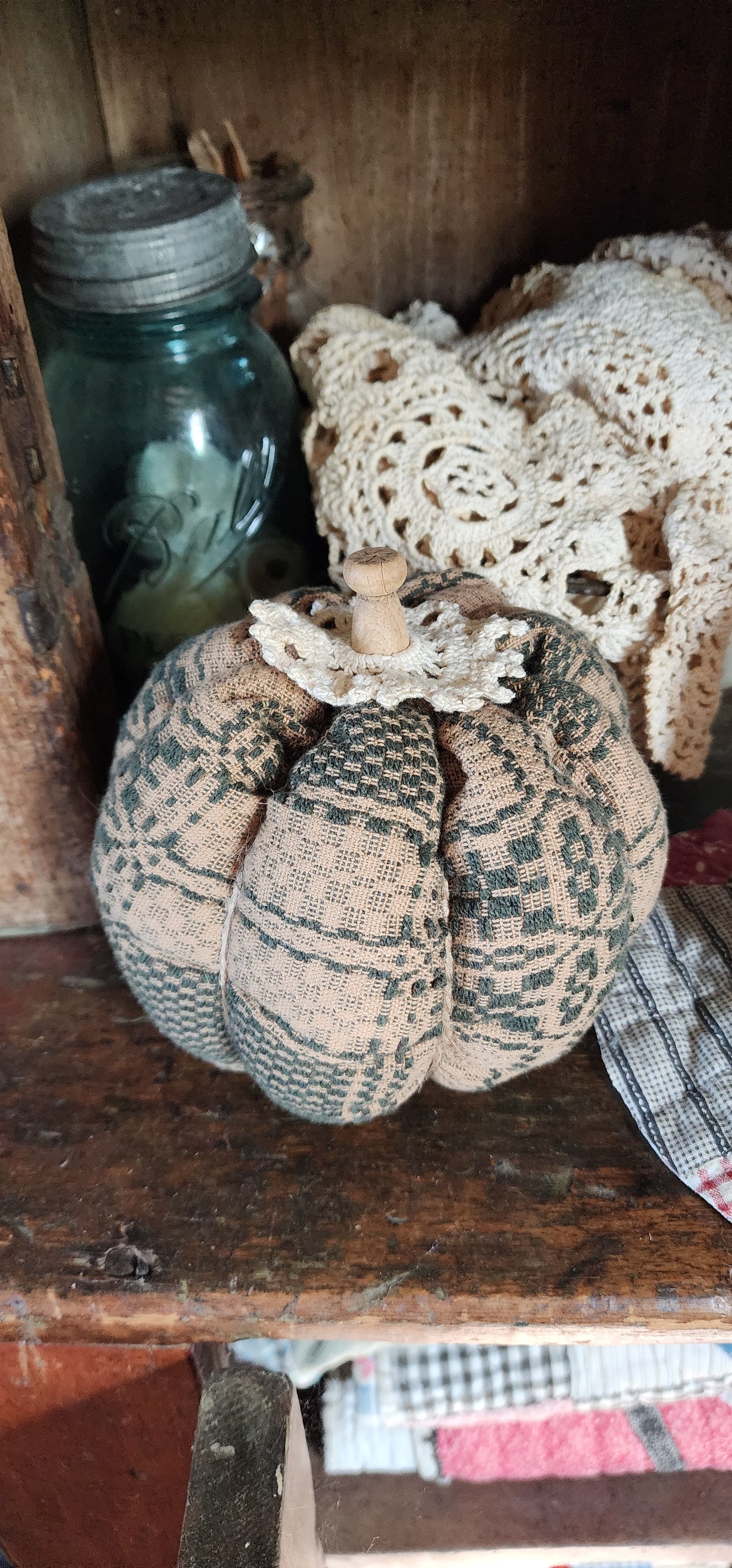 Vintage Linen Pumpkin with hat