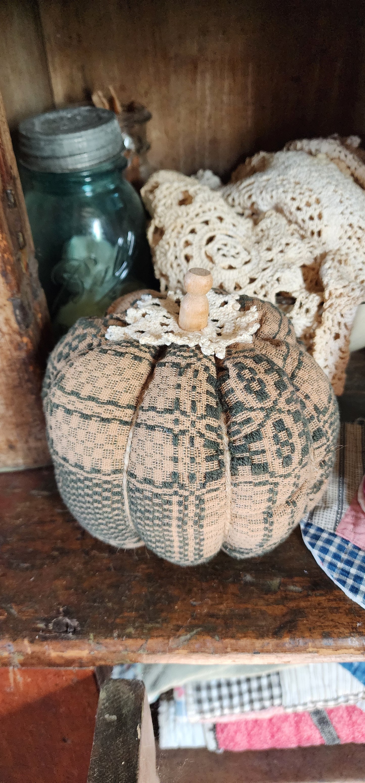 Vintage Linen Pumpkin with hat